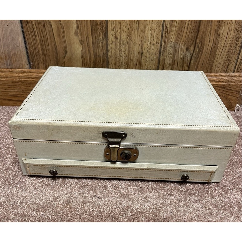 Mele Vintage Jewelry Box Pull Tray Drawer & Divided Sections Top Light Blue